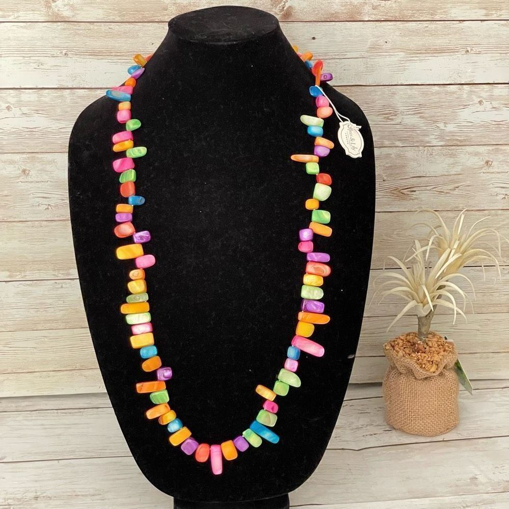 NWT Iris & Lily mother of pearl sterling silver Colorful Super Long 36”necklace